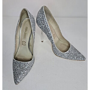 Womens Buffalo London Heels Glitter Silver Leather Lining Shoes SZ EU 38D/US 7.5